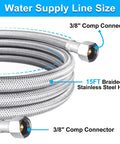 15 Ft Premium Stainless Steel Braided Dishwasher Hose Kit With Food Grade PEX Inner Tube, 3/8 In X 3/8 In MIP Elbow And 3/8 In X 3/4 In FHT Elbow, DIY Friendly Water Supply Line, Leak Proof, Compatible With Bosch, Samsung, GE, LG