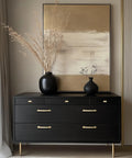 Black dresser with 20 Pack Square Brushed Gold Cabinet Pulls 5 Inch Hole Centers 128mm Built To Last Durable Solid Zinc Alloy Cabinet Handles in modern interior setting