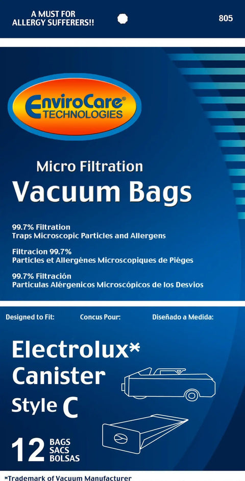 Replacement Micro Filtration Vacuum Bags Style C for Electrolux Canisters 12 Pack package design