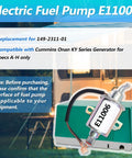 Fuel Pump Replacement E11006 For KY Series Generators 149-2311-01 shown with compatibility details