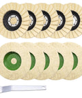 11 Piece Wool Buffing And Polishing Wheel Kit For Angle Grinder includes thick felt discs and a wrench for heavy-duty tasks.