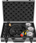 Hydraulic Nitrogen Pressure Gauge Test Kit For Accumulators with Three Gauges and Adapters in black carrying case