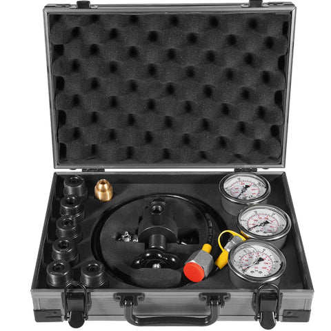 Hydraulic Nitrogen Pressure Gauge Test Kit For Accumulators with Three Gauges and Adapters in black carrying case