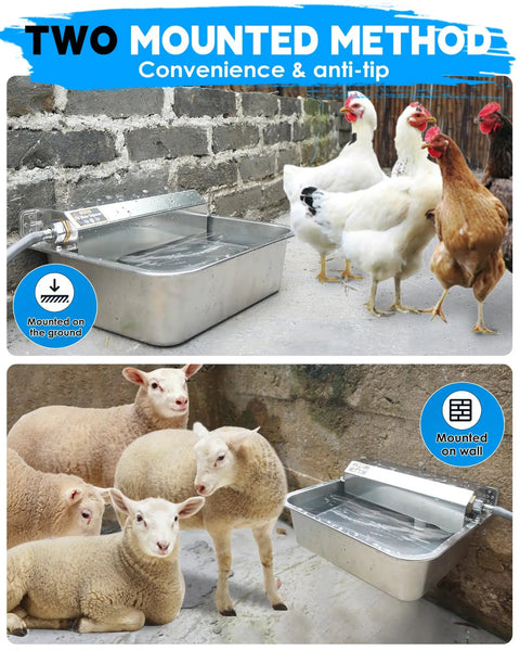 Image of Heavy Duty Automatic Dog Water Dispenser and 2 Gallon Tough As Nails Stainless Steel Pet Water Bowl for Yard or Barn.