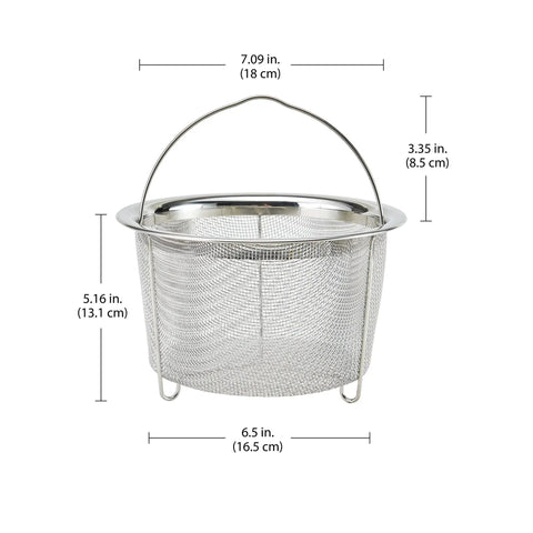 Round Stainless Steel Mesh Steamer Basket For Pressure Cookers with handle, rust resistant, dishwasher safe, for healthy meals