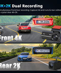 Dual Dash Cam Front And Rear For Cars 4K Plus 2K Video With 64GB Card Included 5G Wi Fi And App G Sensor 3.2 Inch Screen
