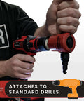 Drill Attachment Nibbler for Flat and Corrugated Sheet Metal Up to 14 Gauge, showing easy attachment to drill for burr-free cuts