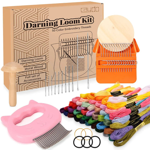 No-Fuss Mini Darning Loom Kit With 50 Color Threads For Quick Sock And Jeans Repairs, Includes Darning Mushroom Egg, Complete Beginner Friendly Tools, DIY Artful Patches To Repair Clothes
