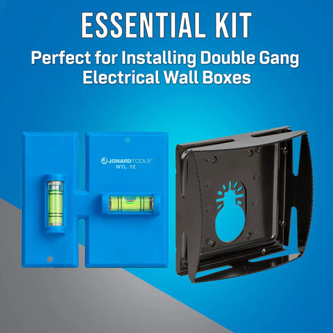 Double Gang Electrical Box Cutting Kit EBW 812 With Wall Template And Level For No Hassle Precise Installations Includes EBC 800 Cutter For Clean Cutouts And Quick Double Gang Wall Box Install