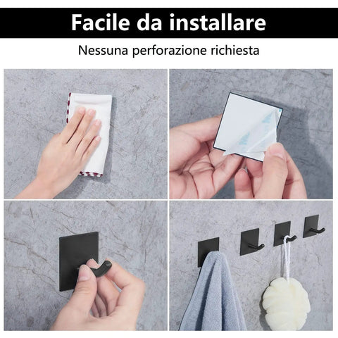Installation steps for Heavy Duty Self Adhesive Hooks For Wall No Drill Install Peel And Stick Hangers Stainless Steel 4 Pack Black