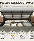 King Size Lift Up Storage Bed Frame With Linen Upholstered Wingback Headboard Heavy Duty Hydraulic Gas Lift Platform Base Room Savior Smart Underbed Stash Zero Squeak Grey with open hidden storage filled.