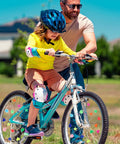 Child riding bike with 210 Glow In The Dark Bike Spoke Beads Set Colorful Plastic Spoke Clips For Bicycle Wheels Assorted Color Decorations