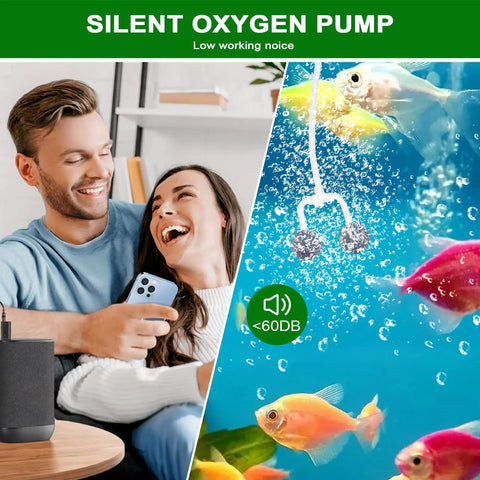 Pond Aerator With Independent Solar Air Pump Wire-Free Setup, bubbles in fish tank with two people smiling in background
