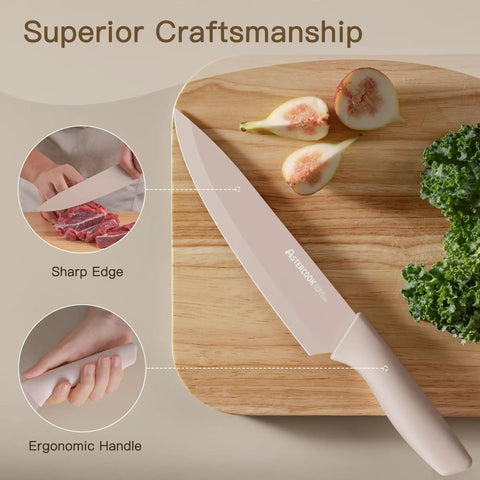 Workhorse 13 Piece Kitchen Knife Set With Anti Rust Coating Keeps Blades Sharp Dishwasher Safe Stainless Steel on cutting board