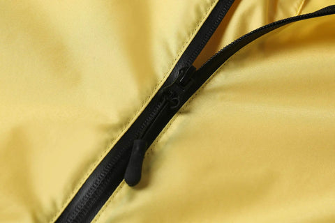 Close-up of zipper on Unisex Lightweight Waterproof Hooded Rain Poncho With Zipper Front Pockets And Packable Design For Men And Women