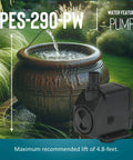 Energy Efficient 115 Volt Magnetic Drive Fountain And Pond Pump With Adjustable Flow Valve 300 GPH 6 Foot Cord Black Ideal For Fountains And Small Ponds Up To 300 Gallons Or Hydroponics