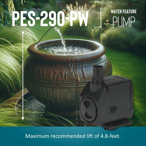 Energy Efficient 115 Volt Magnetic Drive Fountain And Pond Pump With Adjustable Flow Valve 300 GPH 6 Foot Cord Black Ideal For Fountains And Small Ponds Up To 300 Gallons Or Hydroponics