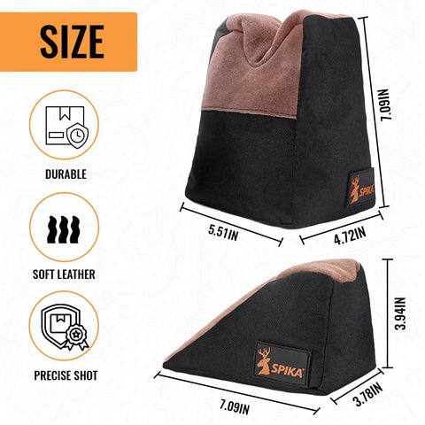 Combo Front And Rear Shooting Rest Bag With Soft Leather Upper And Durable Canvas Base, Stable Gun Rest, 5.51x7.09x4.72 inches.