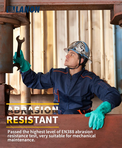 Worker using 3 Pairs Nitrile Chemical Resistant Gloves Heavy Duty Reusable Rubber Work Gloves With Acid Alkali Oil Protection