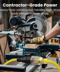 Worker using 100 Ft Beefy Heavy Duty Extension Cord 12/3 Gauge SJTW Outdoor Indoor 3 Prong Power Cable with power tools.