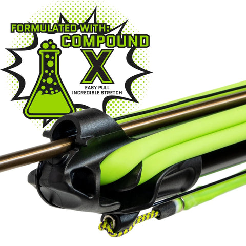 Close-up of Spearfishing Replacement Band Five Eighths Inch Nitro Band With Stainless Steel Wishbone, featuring Compound X.