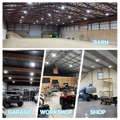 UFO LED High Bay Light 150W 19500LM Shop Lights With 6 Foot Plug 5000K IP65 Warehouse Garage Lighting 6 Pack in barn, garage, workshop, shop