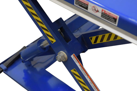 Heavy Duty Electric U Shaped Pallet Lift Table, 3000 Lb Capacity, Blue Powder Coated Steel Frame, Built Tough For Warehouse Work, No Sweat Loading And Unloading Rig Ready