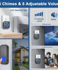 Dope Wireless Doorbell System With 3 Receivers And 1 Button IP55 Waterproof, 1300 Ft Range, showing LED, 55 chimes, classroom use.