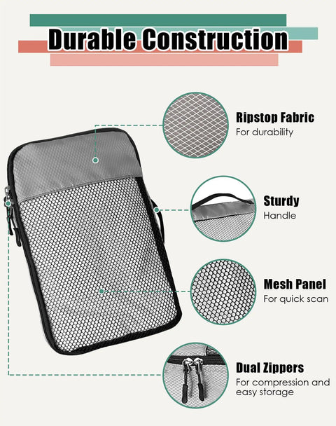 4 Piece Packing Cubes Travel Set For Luggage With Double Zippers And Mesh Top Grey Organizer Bags In Small Slim Medium Large
