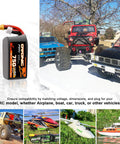 Two Battery Pack 750mAh 14 8V LiPo Battery 4S 110C With XT30 Plug displayed with RC vehicles