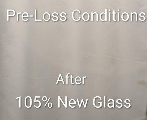 Text reading 'Pre-Loss Conditions After 105% New Glass' on a plain background.
