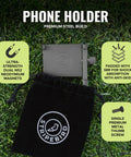 Magnetic Golf Cart Phone Holder with ultra-strength N52 magnets, premium steel build, and Stripebird bag on grass background.