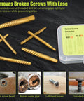 Damaged Screw Extractor Set, 7 Piece Easy Out Bolt Extractor Kit with labeled sizes, CR MO Steel, on black background