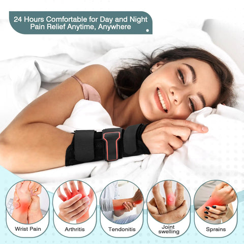 Woman sleeping with Comfy Wrist Brace And Thumb Spica Splint For De Quervain's Tenosynovitis Tendonitis And Carpal Tunnel Arthritis Relief