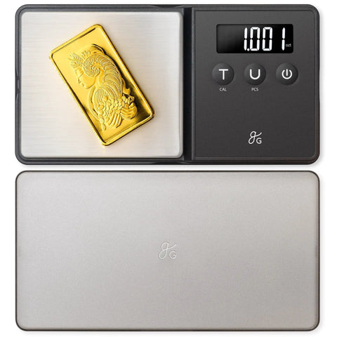 Ultra Precise Pocket Scale With 300 Gram Capacity And 0.01 Gram Increments, Slim Matte Black Digital Milligram Scale with gold bar