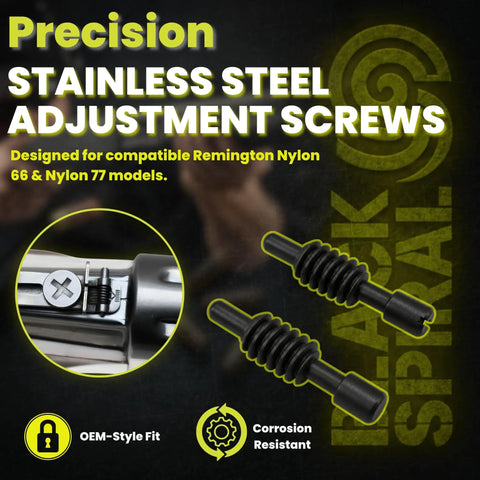 Black Steel Adjustment Screws For Nylon 66 And Nylon 77 Rifle Models Durable Replacement Hardware 2 Pack Set Precision Fit For Easy Install Built Tough For DIY Gunsmithing Upgrades, two black screws