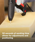 Using Hot Melt Adhesive 3792 AE Clear on foam for upholstery with glue gun, showcasing fast adjustments and positioning time.