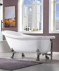 Heavy Duty Acrylic Clawfoot Bathtub Featuring Fly Slipper Contour And Straight Up Brushed Nickel Fixtures Complete No Stress All In One Luxury Home Soak Package in a modern bathroom.
