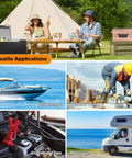 2000 Watt Pure Sine Wave Power Inverter 4000 Watt Peak Converter in use during camping, boating, outdoor work, and RV travel.