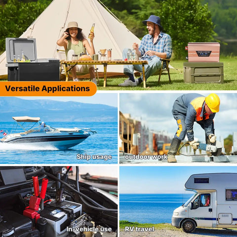 2000 Watt Pure Sine Wave Power Inverter 4000 Watt Peak Converter in use during camping, boating, outdoor work, and RV travel.