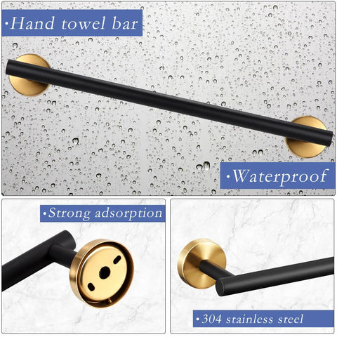 Matte Black 10 Piece Bathroom Hardware Set In SUS304 Stainless Steel with hand towel bar, waterproof and stainless steel build.