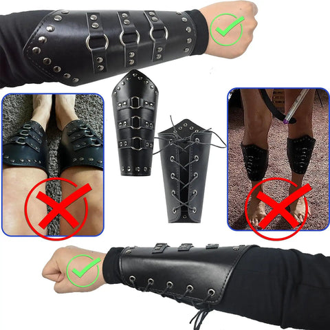 Dope Medieval Knight Leather Costume Set For Men arm bracers view from multiple angles showcasing PU leather details