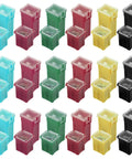 36 Piece Automotive Fuse Assortment Kit With Tall Standard And Low Profile Box Fuses In 20A To 80A Ratings color coded storage boxes.
