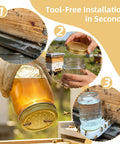 8 Pack Metal Bee Feeders For Beehives Entrance Lid Water And Sugar Syrup Feeder Set Perforated Design in use steps