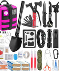 Hardcore Survival Gear Kit With Molle Pouch For Men And Women, Camping Emergency Essentials laid out with tools and first aid items.