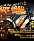 Beast Mode Dual Motor Electric Bike For Adults With 4000W Peak Power, showcasing dual 48V 40Ah batteries and 20 inch fat tires.