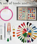 New Embroidery Kit With Full Toolkit And Step By Step Tutorial For Beginners And DIY Craft Lovers, embroidery threads displayed