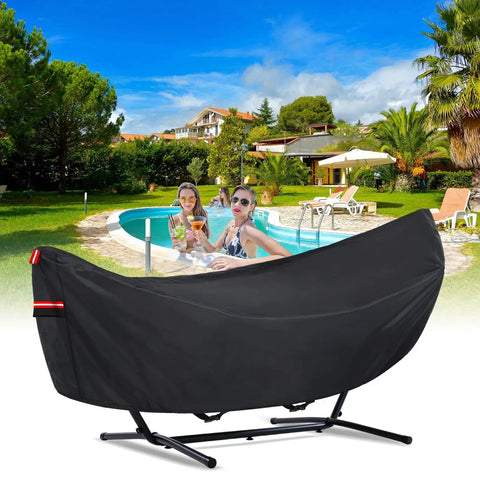 Waterproof Hammock Cover For 11 To 12 Ft Hammock Stands With Windproof Straps And Soft Cotton Lining, poolside setting