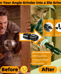 2-Pack 5/8-11 To 1/4 Inch And 1/8 Inch Die Grinder Adapter Set showing conversion from angle grinder to die grinder process