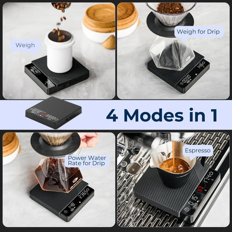 Espresso Coffee Scale With Timer For Baristas And Home Brewers, Digital 2 Kg Capacity And 0.1 g Precision showing four modes